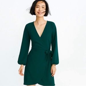 Madewell Green Long Sleeve Faux Wrap Dress